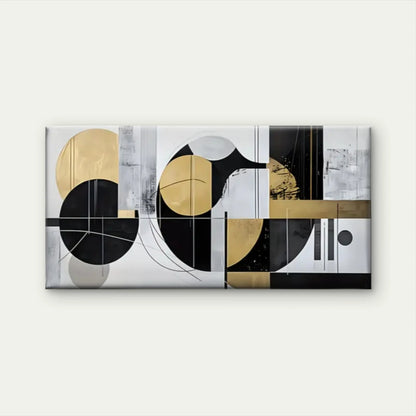 Black Golden Shapes Abstract Wall Art Canvas Office Home Room Framed 120x60cm