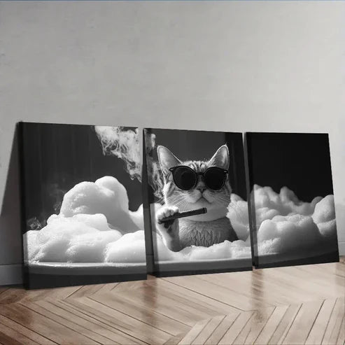 3pcs Gangster Brother Kitten Wall Art Set Canvas Unframed - High Quality Print 100% Australian Made Wall Canvas