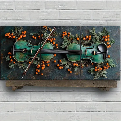 3pcs Chic Cello Trio Green Music Guitar Metal Print Ready to Hang Art - Bella Home Decor
