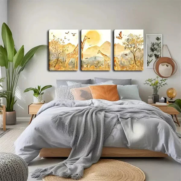 3pcs Products, Sunsets, Giraffes Wall Art Set Canvas Framed 60x90cm - High Quality Print 100% Australian Made Wall Canvas Ready to Hang - Bella Home Decor