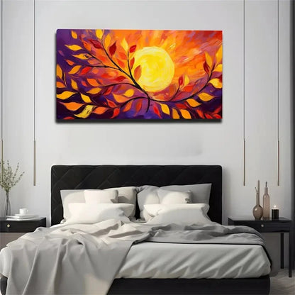 Vibrant Autumn Leaves Sun Wall Art Canvas Office Home Room Framed 120x60cm