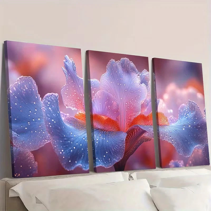 3pcs Beautiful Iris Flower Blue & Purple Nature  Wall Art Set Canvas Framed 60x90cm - High Quality Print 100% Australian Made Wall Canvas Ready to Hang - Bella Home Decor