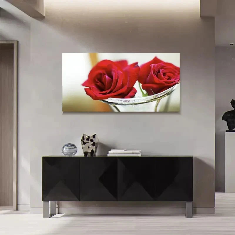 Roses In A Vase Modern Decor Wall Art Canvas Office Home Room Framed 120x60cm