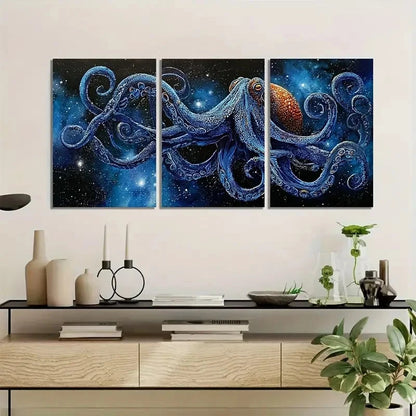 3pcs Giant Cosmic Octopus Paintings Metal Print Ready to Hang Art - Bella Home Decor