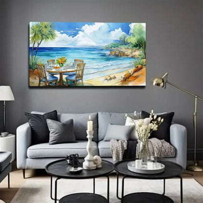 Beach Sea Dining Table Wall Art Canvas Office Home Room Framed 120x60cm