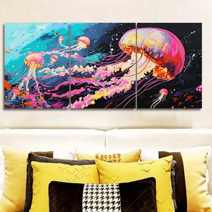 3pcs Jellyfish in the Ocean Modern Contemporary  Wall Art Set Canvas Framed 60x90cm - High Quality Print 100% Australian Made Wall Canvas Ready to Hang