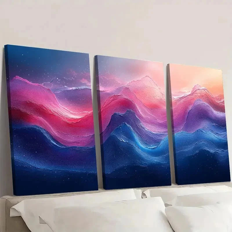 3pcs Gradient Blue, Pink & Purple, Acrylic A   Wall Art Set Canvas Framed 60x90cm - High Quality Print 100% Australian Made Wall Canvas Ready to Hang