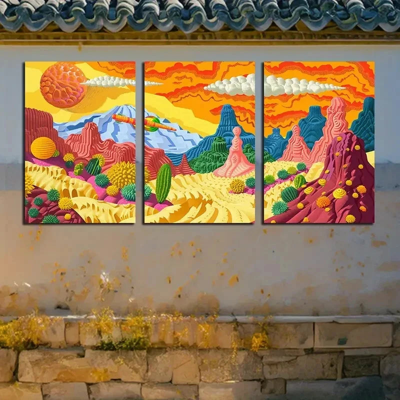 3pcs Colorful Desert Valley Landscape Design Metal Print Ready to Hang Art - Bella Home Decor