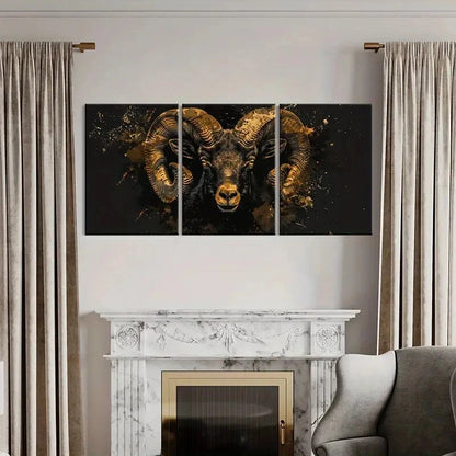 3pcs Abstract Golden Ram Artistic Splatter Metal Print Ready to Hang Art - Bella Home Decor