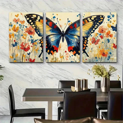 3pcs Floral Butterfly Elegant Colorful Perfect Wall Art Set Canvas Unframed - High Quality Print 100% Australian Made Wall Canvas