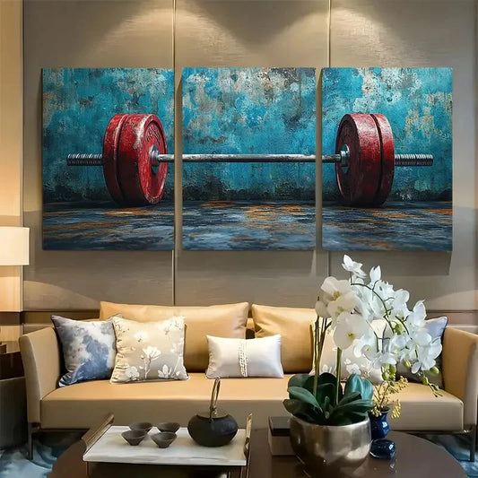 3pcs Gym Barbell Weightlifting Motivation Metal Print Ready to Hang Art