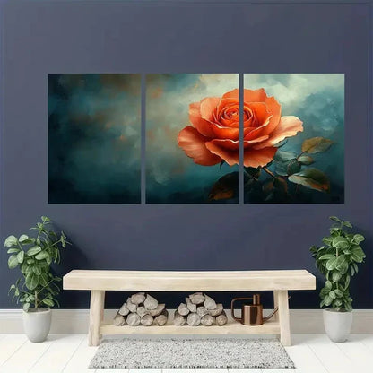 3pcs Coral Rose Flower Orange Wall Art Set Canvas Unframed - High Quality Print 100% Australian Made Wall Canvas