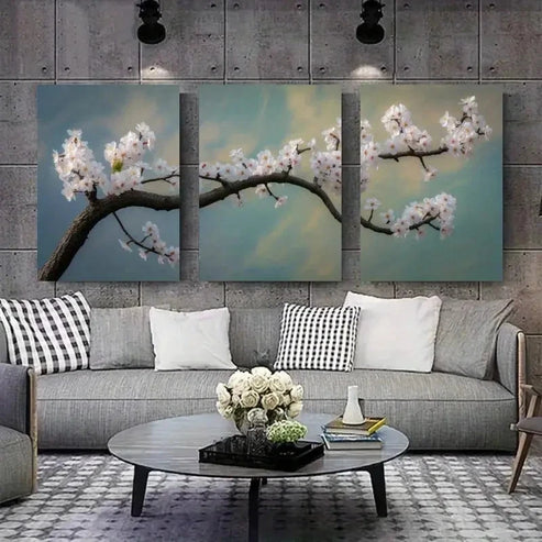 3pcs Pink Blossoms & Blue Sky Cherry Blossom Wall Art Canvas Unframed - High Quality Print 100% Australian Made Wall Canvas
