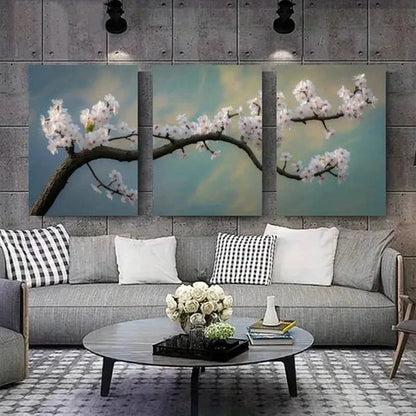 3pcs Pink Blossoms & Blue Sky Cherry Blossom Wall Art Canvas Unframed - High Quality Print 100% Australian Made Wall Canvas
