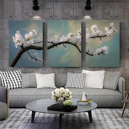 3pcs  Pink Blossoms & Blue Sky Cherry Blossom Wall Art Set Canvas Framed 40x60cm - High Quality Print 100% Australian Made Wall Canvas Ready to Hang - Bella Home Decor