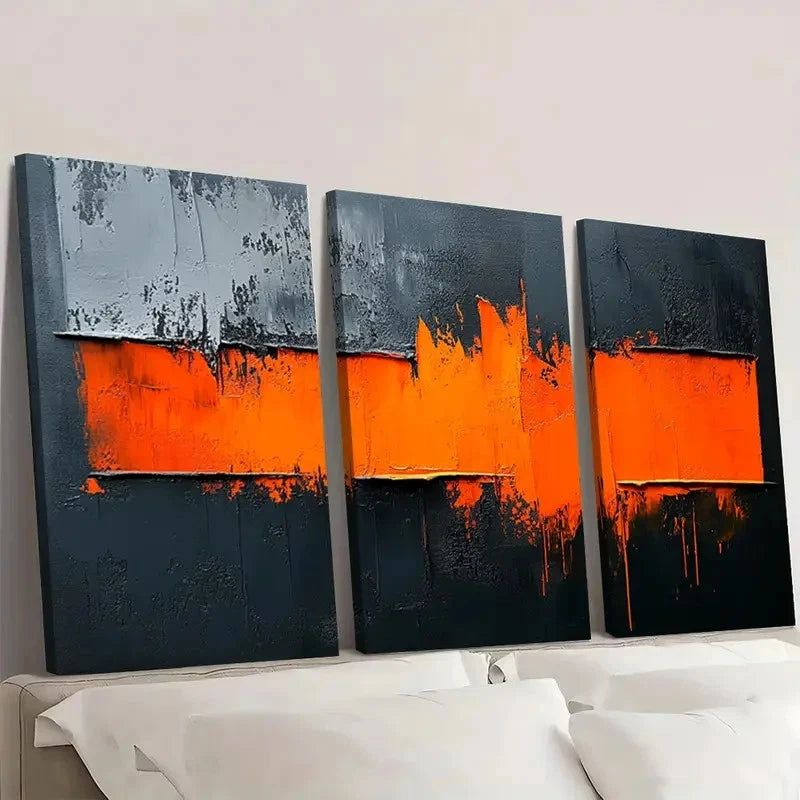 3pcs Orange Accents, Minimalist Modern  OM   Wall Art Set Canvas Framed 60x90cm - High Quality Print 100% Australian Made Wall Canvas Ready to Hang