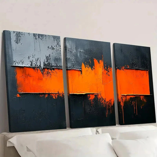3pcs Orange Accents, Minimalist Modern OM Wall Art Set Canvas Framed 60x90cm - High Quality Print 100% Australian Made Wall Canvas Ready to Hang