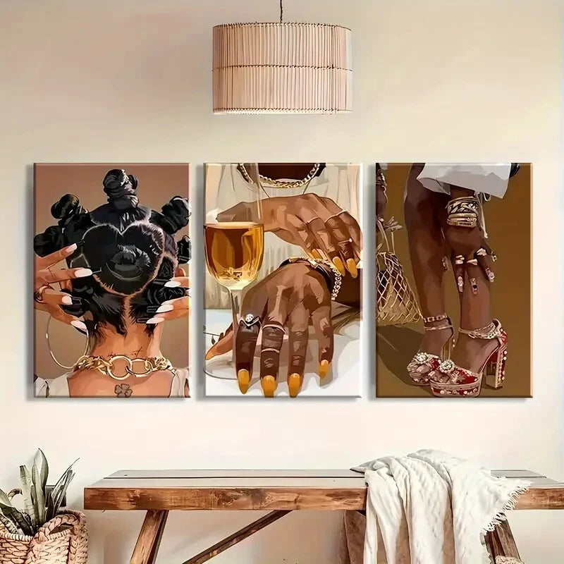 3pcs Women's Black And Accessory Metal Print Ready to Hang Art - Bella Home Decor