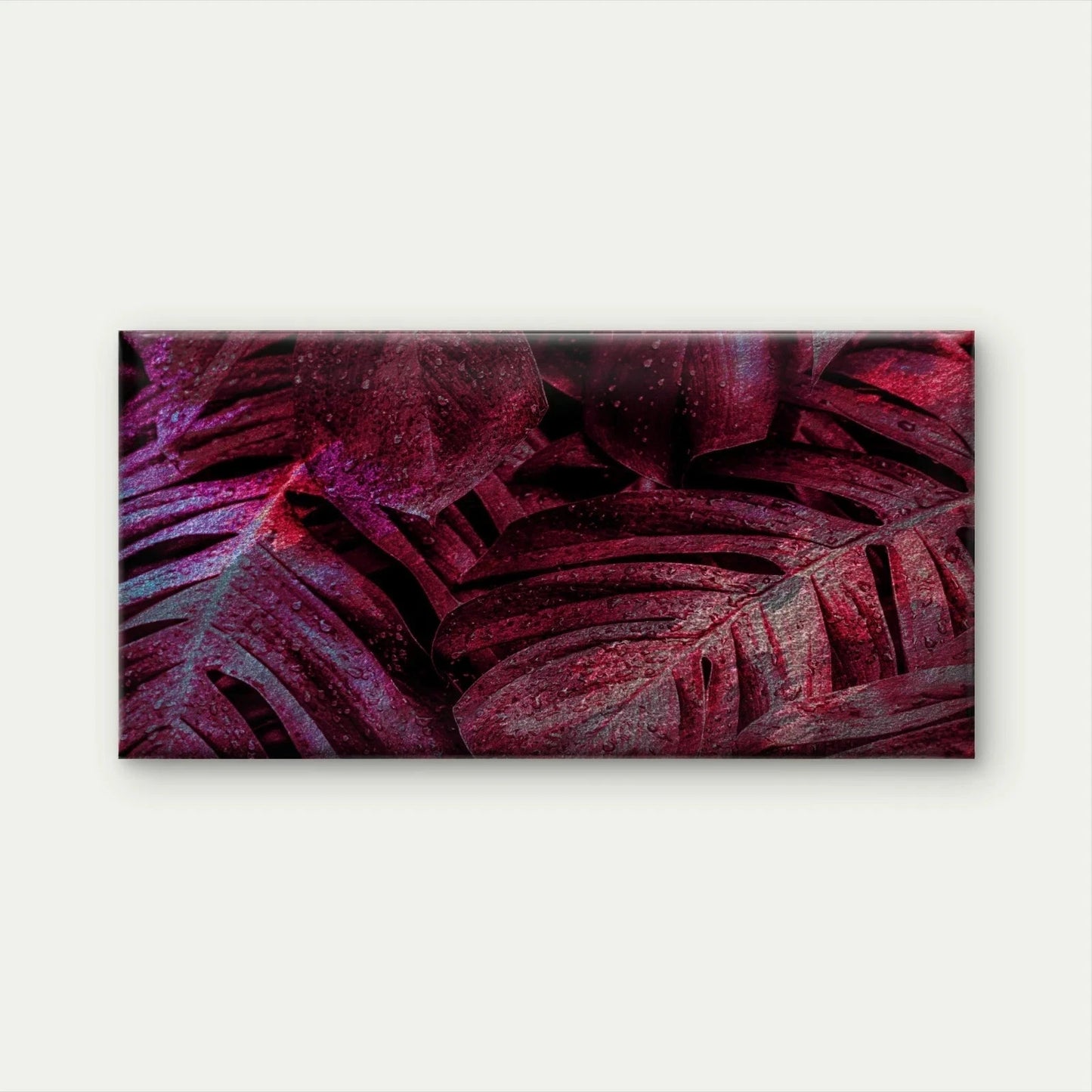 Dark Red Monstera Leaf Wall Art Canvas Office Home Room Framed 120x60cm