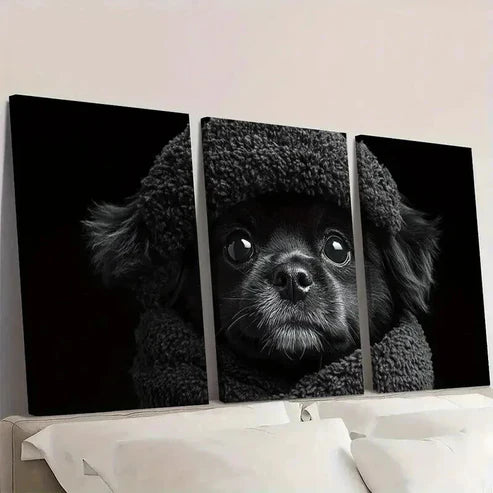 3pcs Black And White Shih Tzu Puppy  Wall Art Set Canvas Unframed - High Quality Print 100% Australian Made Wall Canvas - Bella Home Decor