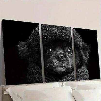 3pcs Black And White Shih Tzu Puppy  Wall Art Set Canvas Unframed - High Quality Print 100% Australian Made Wall Canvas - Bella Home Decor