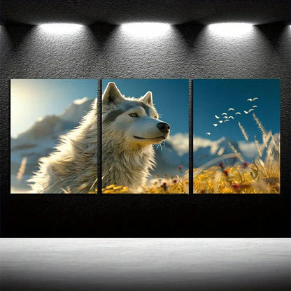 3pcs Husky Dog with Mountain and Floral View Metal Print Ready to Hang Art - Bella Home Decor
