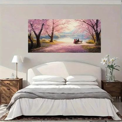 Serene Pink Tree Couple Wall Art Canvas Office Home Room Framed 120x60cm