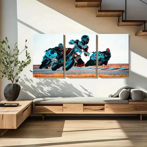 3pcs Motorcycle Racing Modern Decor 3pcs Motorcycle Racing Modern Decor  Art Set Canvas Unframed - High Quality Print 100% Australian Made Wall Canvas