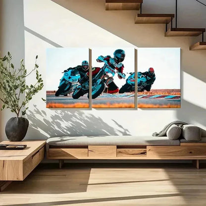 3pcs Motorcycle Racing Modern Decor 3pcs Motorcycle Racing Modern Decor  Art Set Canvas Unframed - High Quality Print 100% Australian Made Wall Canvas