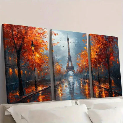 3pcs Vibrant Autumn Street Scene with Golden  Wall Art Canvas Unframed - High Quality Print 100% Australian Made Wall Canvas - Bella Home Decor