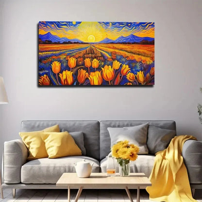 Bohemian Tulip Sunset Wall Art Canvas Office Home Room Framed 120x60cm