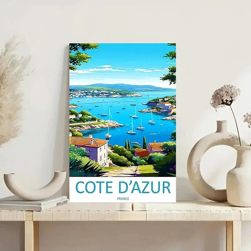 Cote D'Azur French Riviera Seascape Travel Poster Print Wall Art - Bella Home Decor