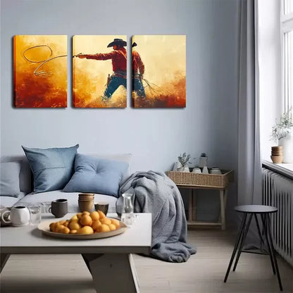 3pcs Western Cowboy with Rope Wall Art Set Canvas Framed 60x90cm - High Quality Print 100% Australian Made Wall Canvas Ready to Hang - Bella Home Decor