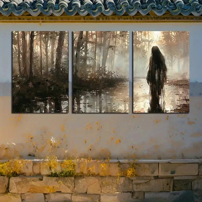 3pcs Chic Back Silhouette Forest Scene Metal Print Ready to Hang Art