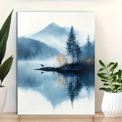 Beautiful Calm Lake Reflection Modern Painting 40x60cm Metal Print Ready to Hang - Bella Home Decor