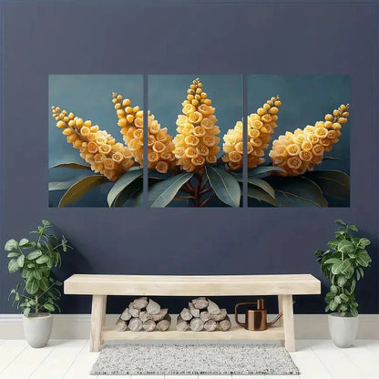 3pcs Yellow Laurel Flower Art Nature Metal Print Ready to Hang Art - Bella Home Decor