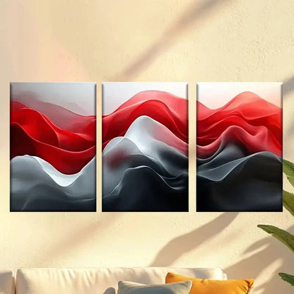 3pcs wave of red and white Wall Art Set Canvas Framed 40x60cm - High Quality Print 100% Australian Made Wall Canvas Ready to Hang - Bella Home Decor