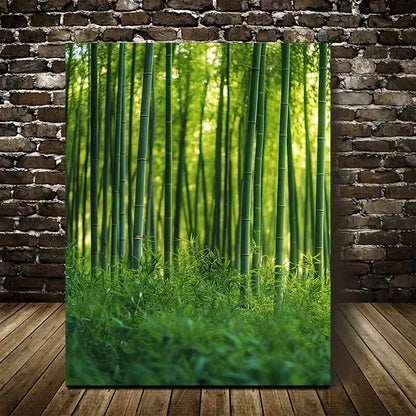 Serene Green Bamboo Forest Scene Painting 40x60cm Metal Print Ready to Hang - Bella Home Decor