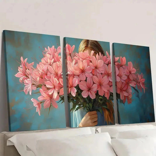 3pcs Print Pink Cleome Painting pp Wall Art Set Canvas Framed 60x90cm - High Quality Print 100% Australian Made Wall Canvas Ready to Hang