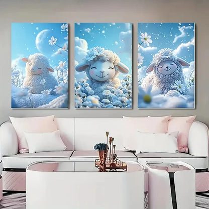 3pcs Winter  Beautiful Sheep Wall Art Canvas Wall Art Set Canvas Framed 40x60cm - High Quality Print 100% Australian Made Wall Canvas Ready to Hang - Bella Home Decor