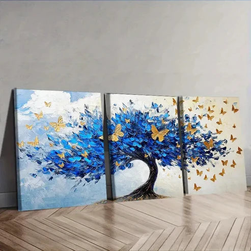 3pcs An abstract tree with golden leaves Wall Art Set Canvas Unframed - High Quality Print 100% Australian Made Wall Canvas - Bella Home Decor