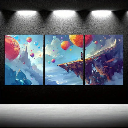 3pcs Sky Full of Balloons fantasy Design Metal Print Ready to Hang Art - Bella Home Decor