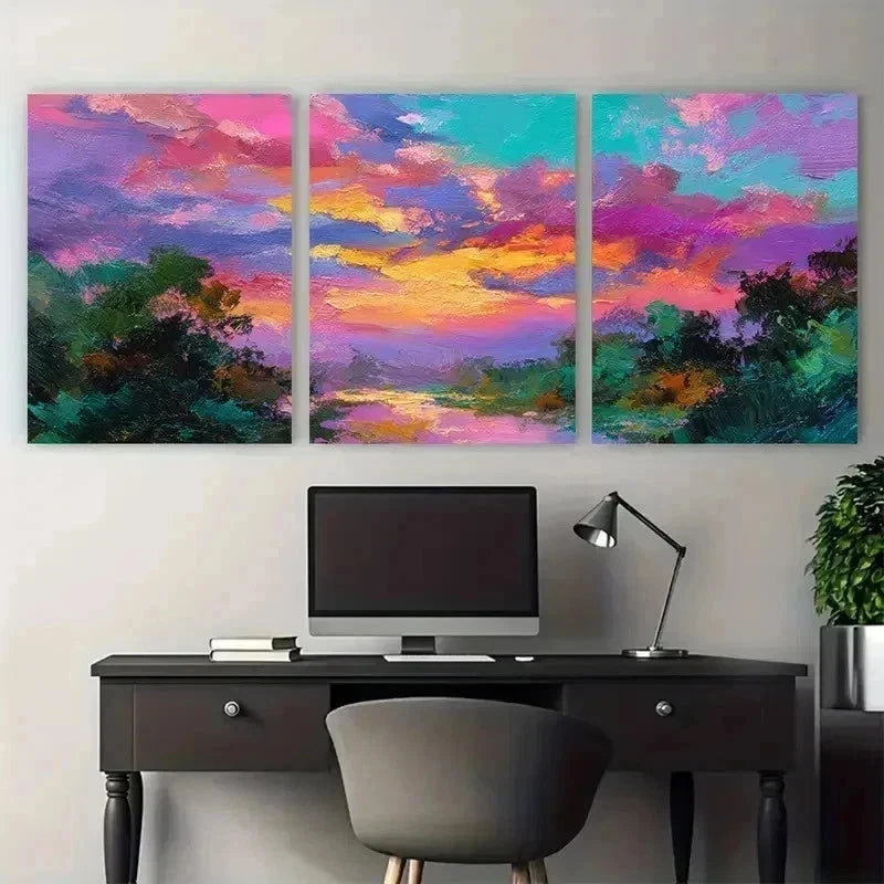 3pcs Original Tropical Sunset Vibrant Perfect  Wall Art Set Canvas Framed 60x90cm - High Quality Print 100% Australian Made Wall Canvas Ready to Hang