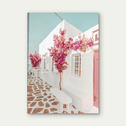 Pink Floral Cafe, Oil Painting 60x90cm Metal Print Ready to Hang