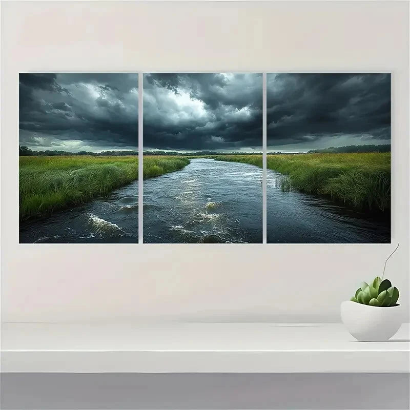3pcs Dramatic Stormy Sky Landscape Prints Metal Print Ready to Hang Art - Bella Home Decor