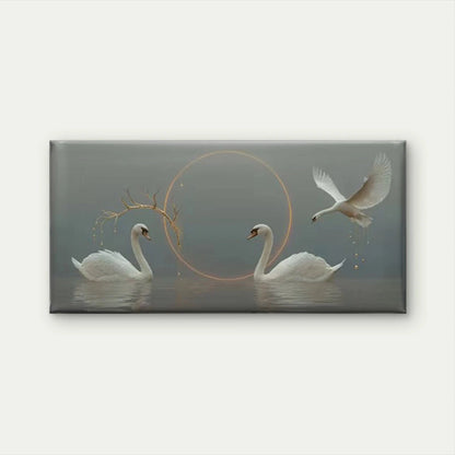 Swan with Water Reflection Wall Art Canvas Office Home Room Framed 120x60cm