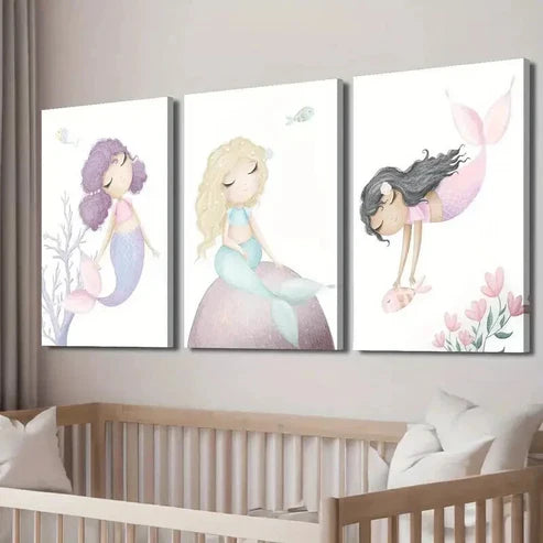 3pcs Mermaid with Long Flowing Hair Wall Art Set Canvas Unframed - High Quality Print 100% Australian Made Wall Canvas