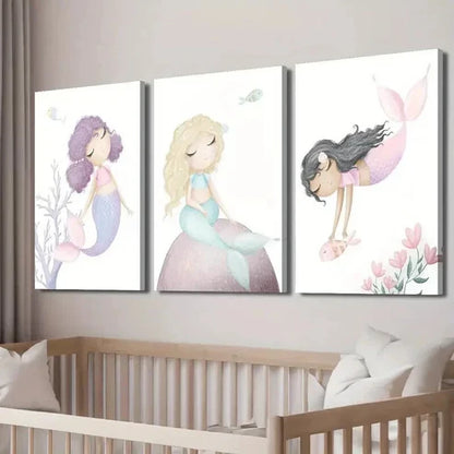 3pcs Mermaid with Long Flowing Hair Wall Art Set Canvas Unframed - High Quality Print 100% Australian Made Wall Canvas