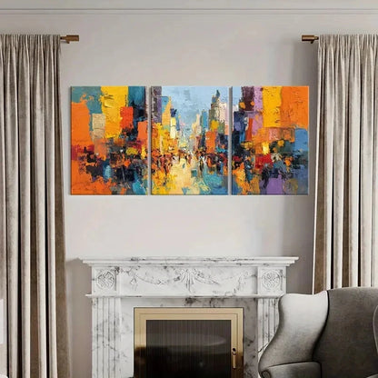 3pcs Abstract Cityscape Art Vibrant Colors Metal Print Ready to Hang Art - Bella Home Decor