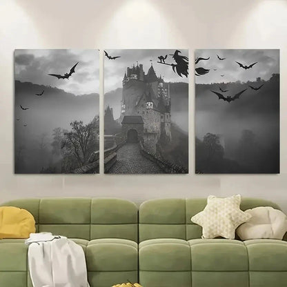 3pcs Halloween Witch Castle Metal Print Ready to Hang Art